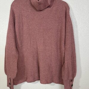Pink Cowl Neck Sweater with Ribbed Knit Texture